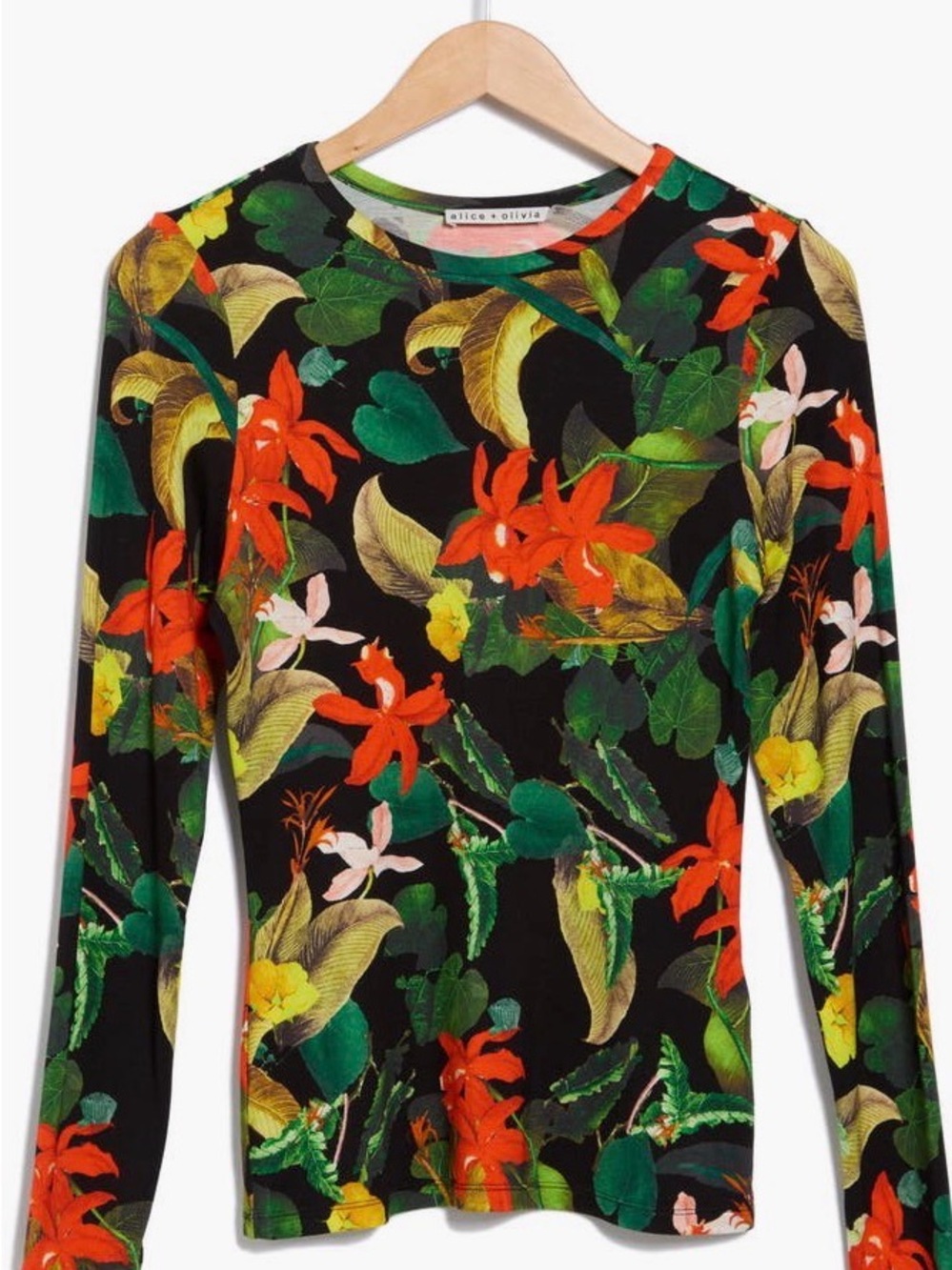 Alice + Olivia Black Tropical Floral Long Sleeve Blouse (M8/10) R $275